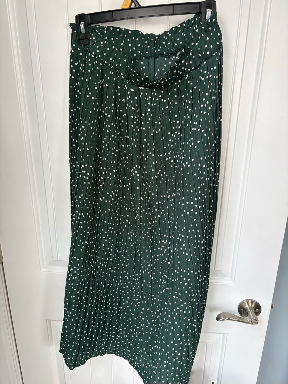 Pleated Green Polka Dot Maxi Skirt